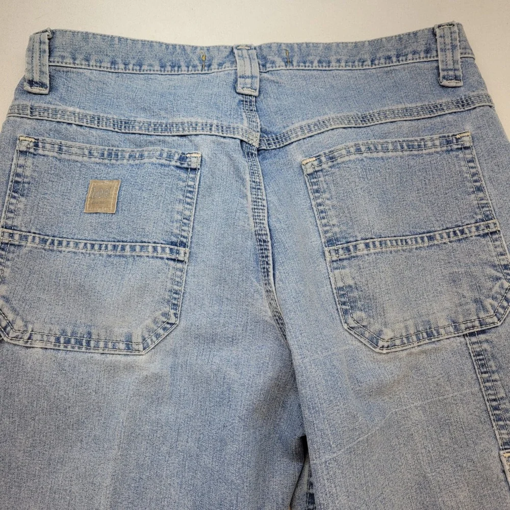 Lee Carpenter Jeans Mens 32x30 Light Wash Blue Denim Workwear Dungarees TZS-C381